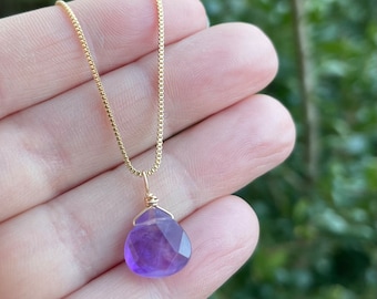 February Birthstone Necklace for Women, Natural Amethyst Gemstone, Calming Crystal Charm Jewelry, Purple Stone Necklace