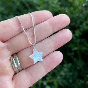 Womens Celestial Halskette, Heilender Kristall Schmuck, Mondstein Edelstein Stern Halskette, Angst Relief Geschenk, Sterling Silber