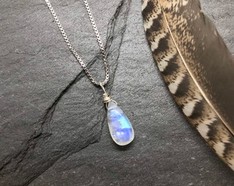 Moonstone Pendant Necklace in Sterling Silver, Anxiety Relief & Grounding Crystal Jewelry
