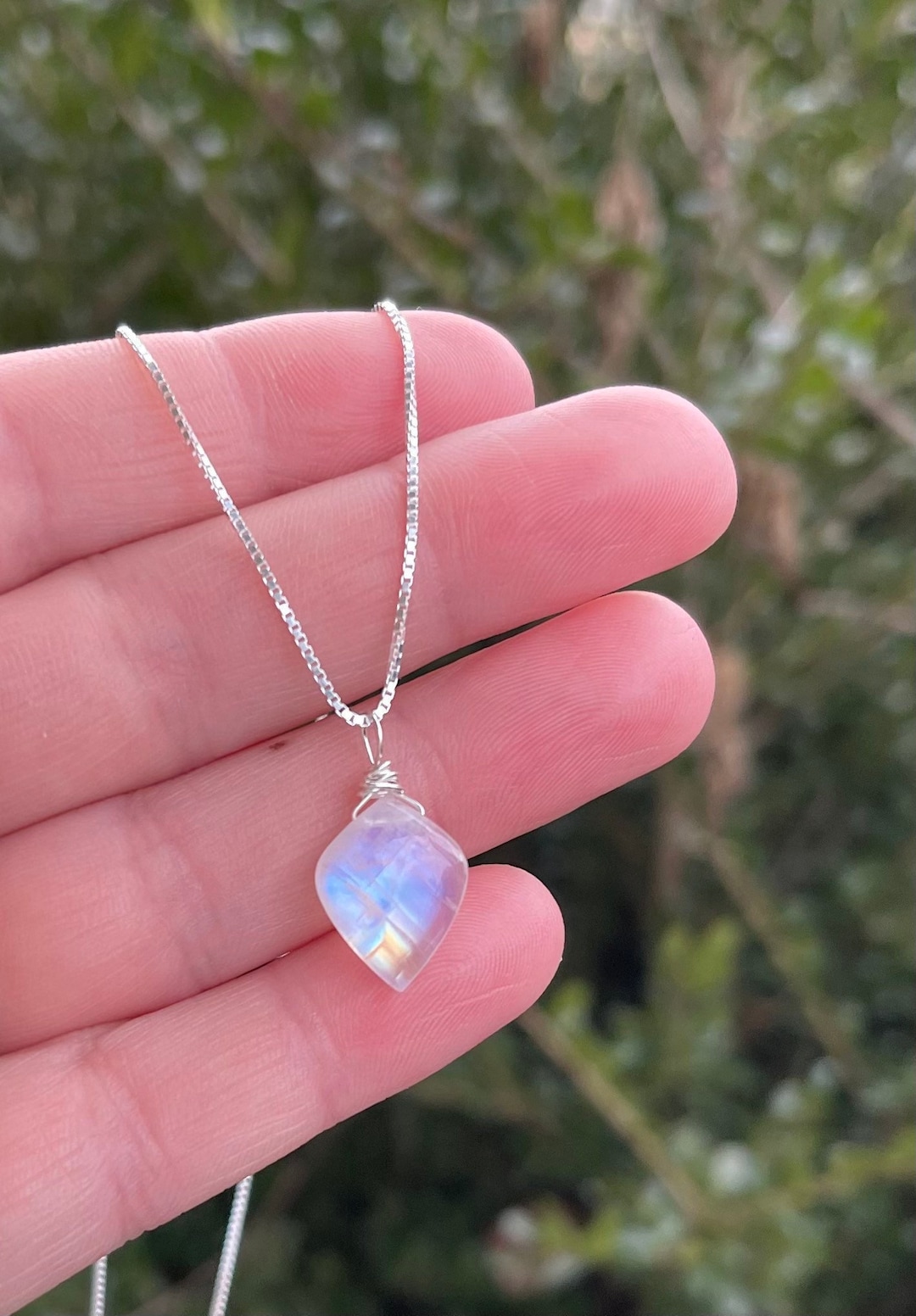 Rainbow Moonstone Necklace for Anxiety Relief, Calming Handmade