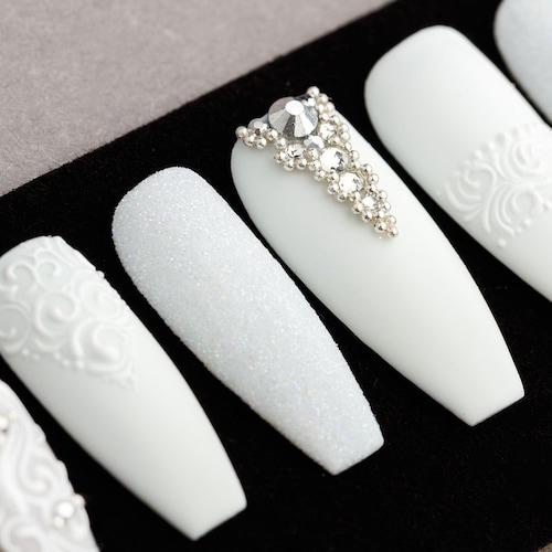 White Wedding Press on Nails Fake Nails False Nails Glue - Etsy