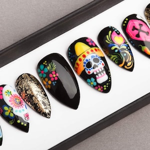 Dia De Los Muertos Press on Nails • Day Of The Dead Nails • Fake Nails • False Nails • Glue On Nails • Gift For Her