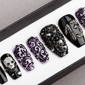 13 Monkeys Halloween Press on Nails With Rhinestones Gothic Nails Hand ...