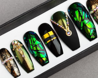 Egyptian Curse Press on Nails • Fake Nails • False Nails • Glue On Nails • Shattered Glass • Handpainted Nail Art