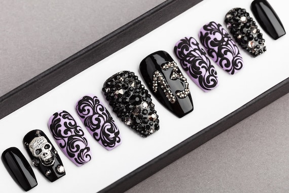 13 Monkeys Halloween Press On Nails With Rhinestones Gothic Etsy