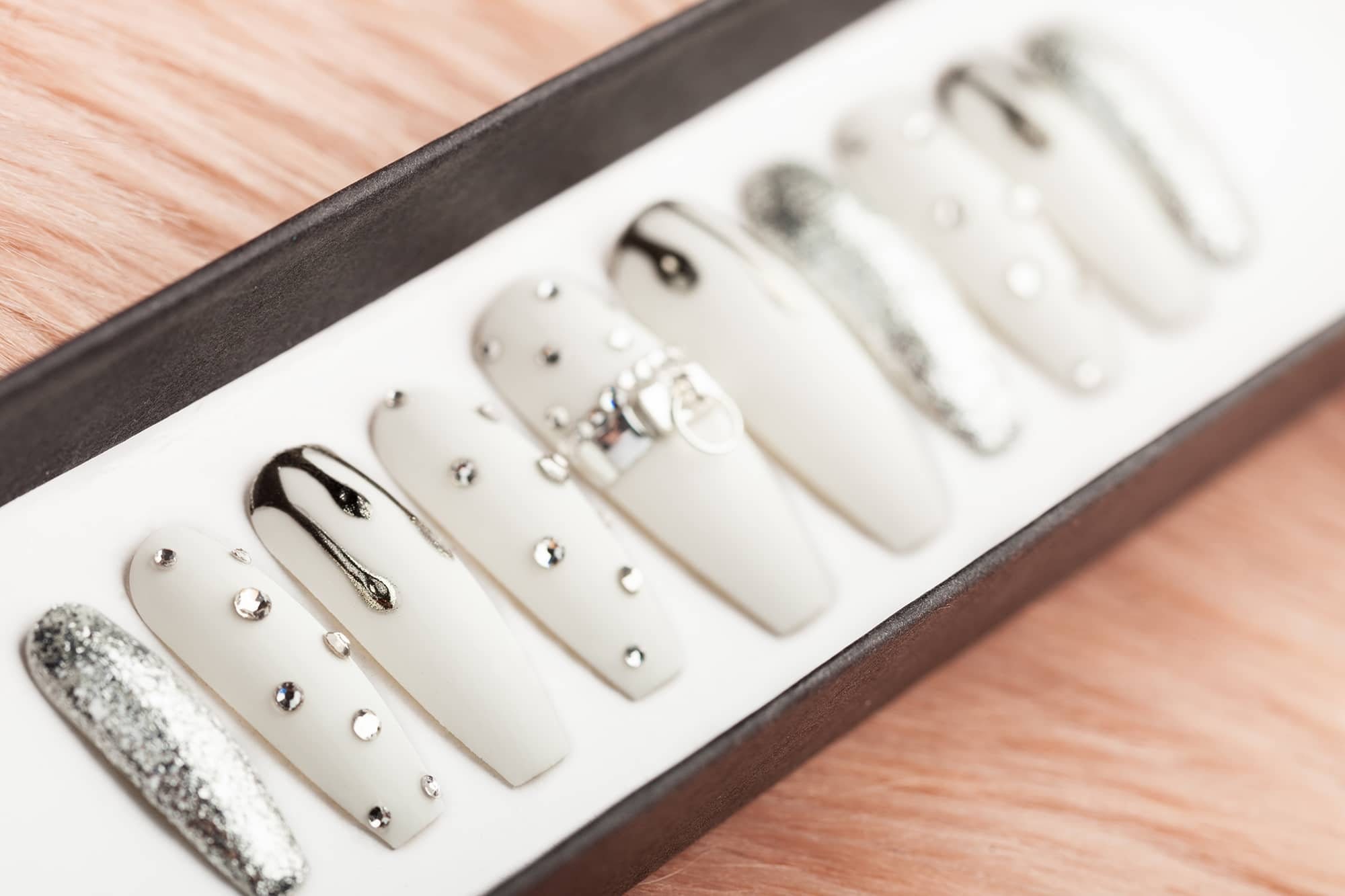 All White Press on Nails With Drips and Rhinestones Wedding Etsy