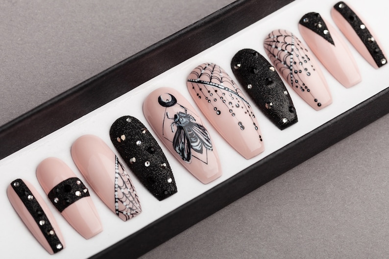 Barfly Press On Nails With Swarovski Crystals Gothic Nails Etsy