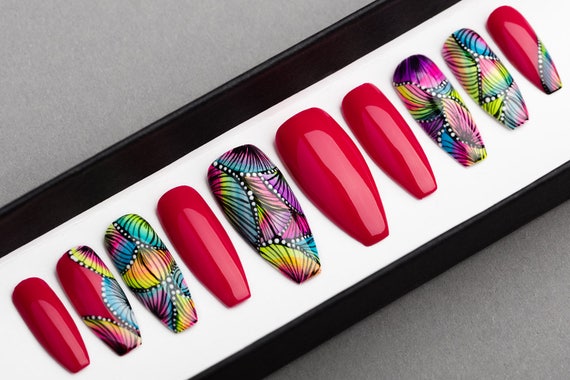 Miami Press on Nails Handpainted Nail Art Fake Nails False Nails