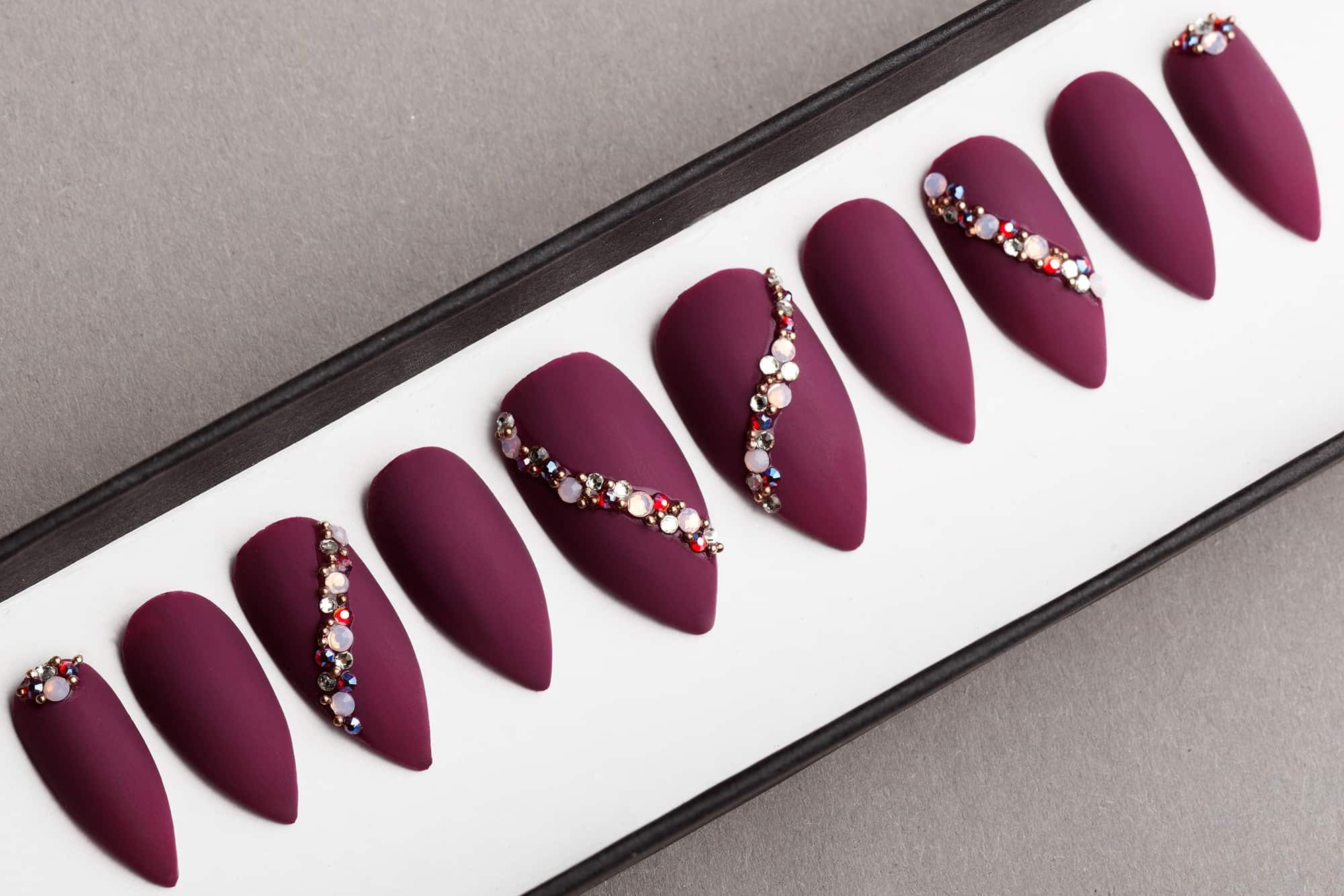 Burgundy Press on Nails With Rhinestones False Nails Glue - Etsy Burgundy Press on Nails With Rhinestones False Nails Glue - Etsy
