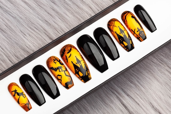 Halloween Town Press On Nails Witches False Nails Glue Etsy