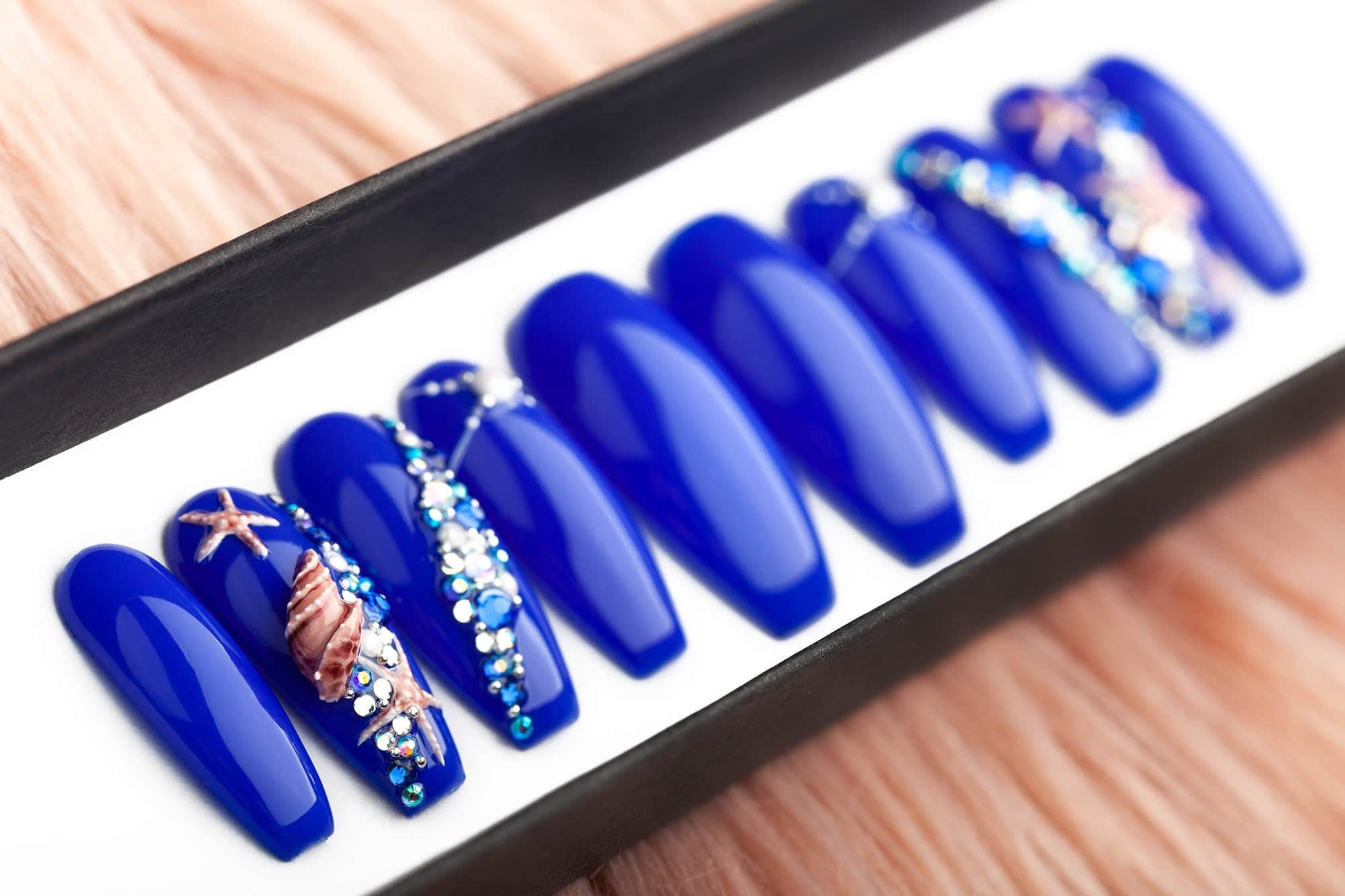 Under the Sea Nails With 3D Shell and Starfish blue Color - Etsy