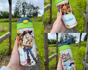 Holzig | Spielzeug Geschichte | Disney | Personalisierte 12 Unzen Edelstahlbecher | Name hinzufügen | Trinkflasche für Kinder