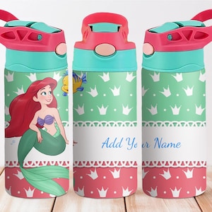 Ariel | The Little Mermaid | Disney | Personalised 12oz Stainless Steel Tumbler | Add your name | Water Bottle for Kids
