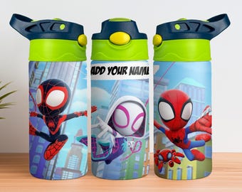 Spidey und seine Freunde | Spinnenmann | Staunen | Disney | Personalisierte 12 Unzen Edelstahlbecher | Name hinzufügen | Trinkflasche für Kinder