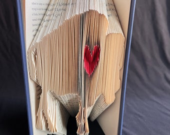 Folded Book Art-Buffalo with Heart-Gift for Him/Her-Unique Gift-Great Birthday/Christmas Gift-Home Decor-Buffalo Fan-716-Buffalo Pride Book