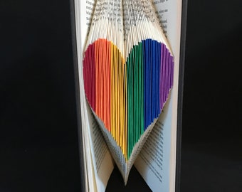 Folded Book Art-Rainbow Heart-Gay/Lesbian Wedding-Gay Couple Gift-Gay Pride-Gay Keepsake Gift-Unique Gift-Custom Hand Made