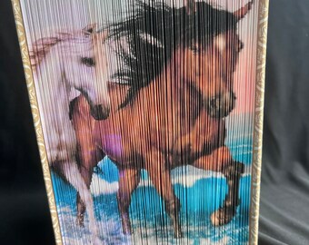 Folded Book Art-fore-edge strip art-Horses- equestrian gift