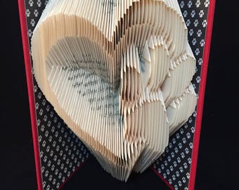 Folded Book Art-Pet paw in heart-Unique Gift-Custom Hand Made Art-Home Decor-Pet Paws-Most popular gift idea