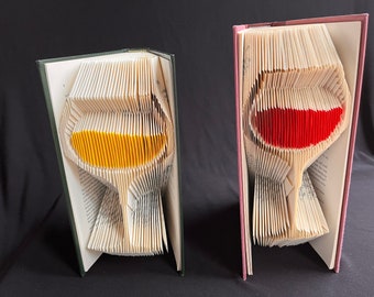 Folded Book Art-Glass of wine-Unique Gift-Custom Hand Made Art-Birthday-Red wine-White wine-