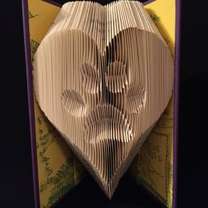 Folded Book Art-Paw Inside Heart-Unique Gift-Hand Made Gift-Gift for Dog/Cat Lover-Dog Walker Gift Veterinarian Gift-Dog sitter Gift image 1