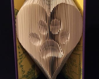 Folded Book Art-Paw Inside Heart-Unique Gift-Hand Made Gift-Gift for Dog/Cat Lover-Dog Walker Gift- Veterinarian Gift-Dog sitter Gift