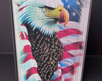 Folded Book Art-fore-edge strip art-eagle with flag-military gift