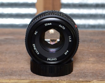 Vintage Kalimar 50mm f/1.8 prime lens with Hoya UV filter for slr cameras