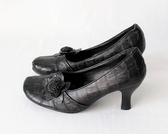 90er Jahre neue Vintage Frau schwarz Pumps Classic Heels Block Heel Chunky Pumps Kätzchen Fersen Größe EU 37 US 6 Classic Heels gotic Fersen