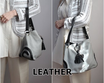 vintage Genuine Leather Hobo Handbag Women’s Classic daily gray Shoulder Bag Oversize Shoulder Bag - Everyday Leather Purse