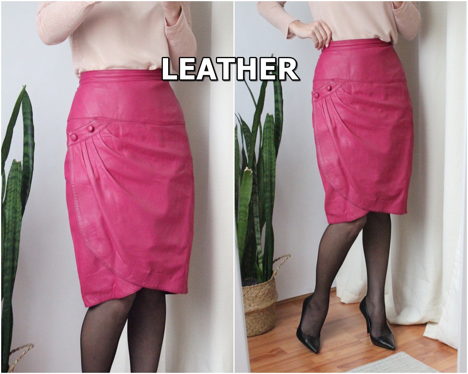 Pink leather vintage skirt hot sale