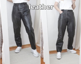 Vintage Chocolate Genuine Leather Biker Pants 42 S/ w 32. 31 L size 90s Vintage Rocker Women's Grunge Straight Leg Motorcycle Trousers