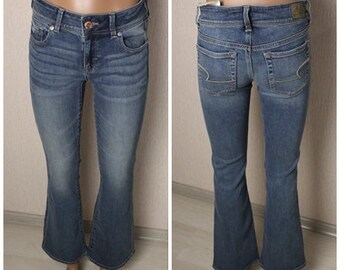 Neue 90er Jahre Vintage Frauen Himmel blau amerikanischen Adler Jeans Mitte steigen Kick Jeans 8 Uk US 4 Größe Jeans 90er Jahre Grunge Jeans Freund Jeans Streetwear