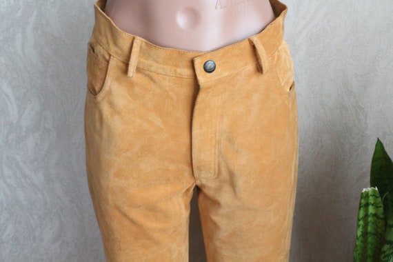 90's Vintage men's brown suede leather high waist… - image 4