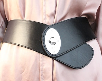 Vintage genuine Leather Belt women's Black Leather Waist Belt M L size