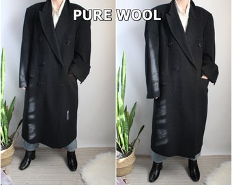 vintage dark grey wool Overcoat 48 16 xxl size Wool Long coat  Womens Woolmark Coat 80s long trench coat outerwear maxi