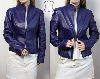 2000's womens genuine leather dkny jacket Leather jacket  M 38 46 US 8 size genuine leather purple women's fashion jacket 2000 style