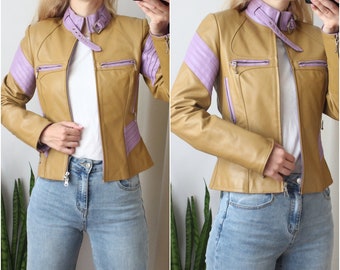 Lavender Leather Jacket women xs 34 vintage 90s biker leather jacket casual vintage clothing retro y2k rocker jacket