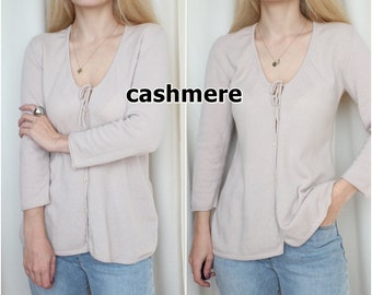 Vintage femine beige CASHMERE Knit Sweater S size Vintage women's pink Pullover long sleeve Sweater 00s Sweater