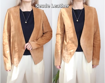 vintage womens brown suede blazer 44 M L size, Brown suede jacket, 70s style suede coat, leather jacket