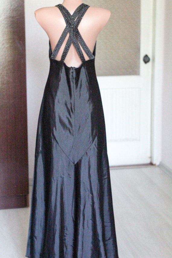 Black evening dress Black long satin dress size L… - image 5