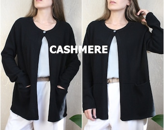 Vintage black Hemisphere CASHMERE Knit Sweater XL size Pinup Vintage women's 1950s Pullover luxury 1960s Sweater, cashmere cardigan