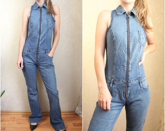 Overalls Denim Playsuit Denim Jeans Mustang Romper Jumpsuit Vintage Denim Overalls onepiece Romper M 38 10 12 size Medium One Piece  90s