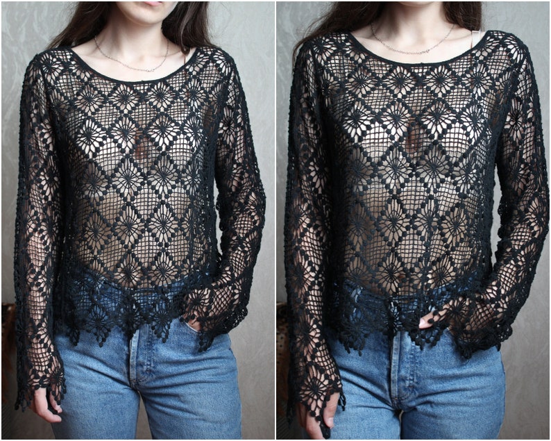 black crochet blouse