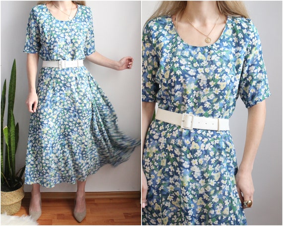 90s Woman's fit and flare dress flowers print max… - image 1