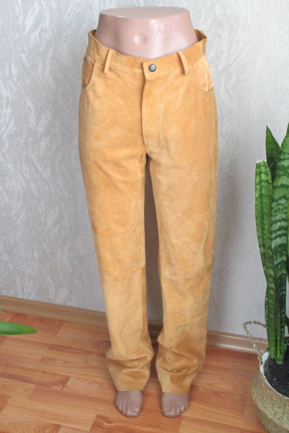 90's Vintage men's brown suede leather high waist… - image 3