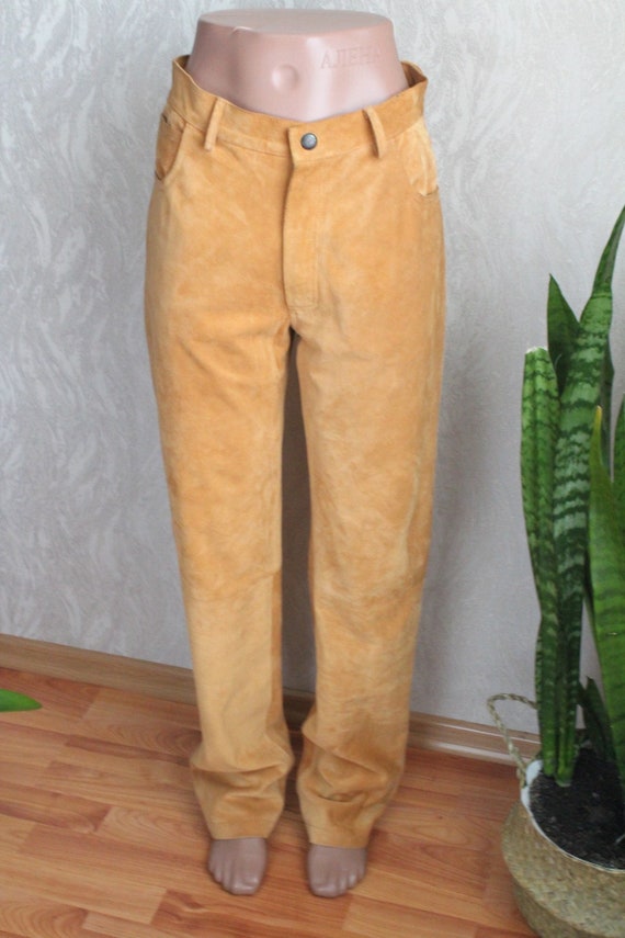 90's Vintage men's brown suede leather high waist… - image 2
