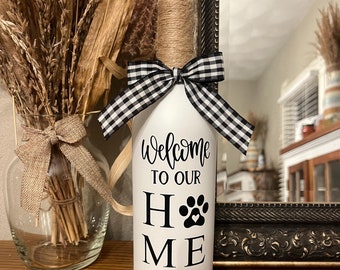 Pet Lover Decor | Farmhouse Home Decor | Dog Lover | Wine Bottle Decor