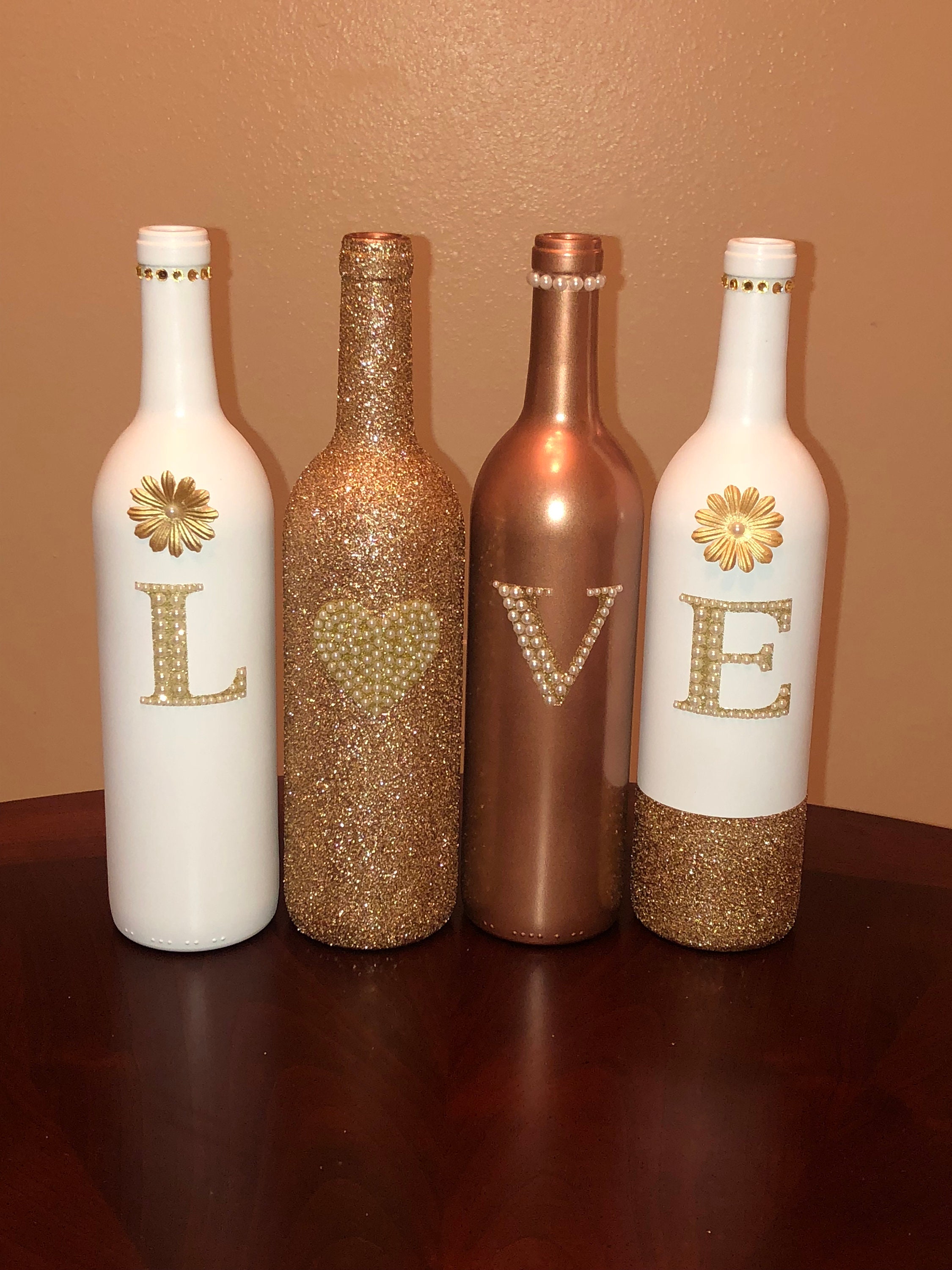 Rose Gold and White LOVE Decorative Wine Bottle Set Etsy