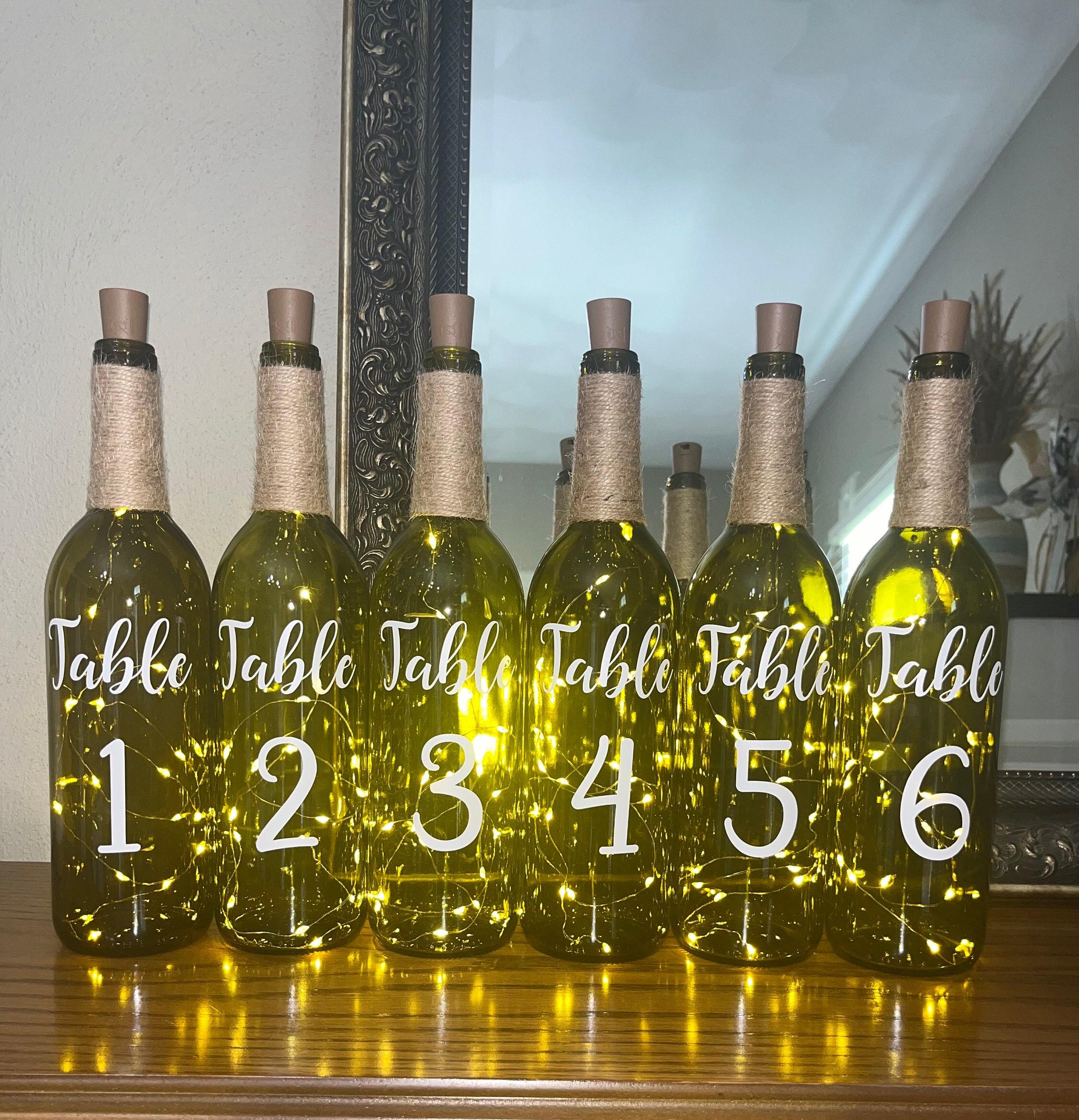 Wedding Table Numbers | Lighted Wine Bottle Centerpieces | Wedding Centerpieces | Table Numbers (6 bottles)