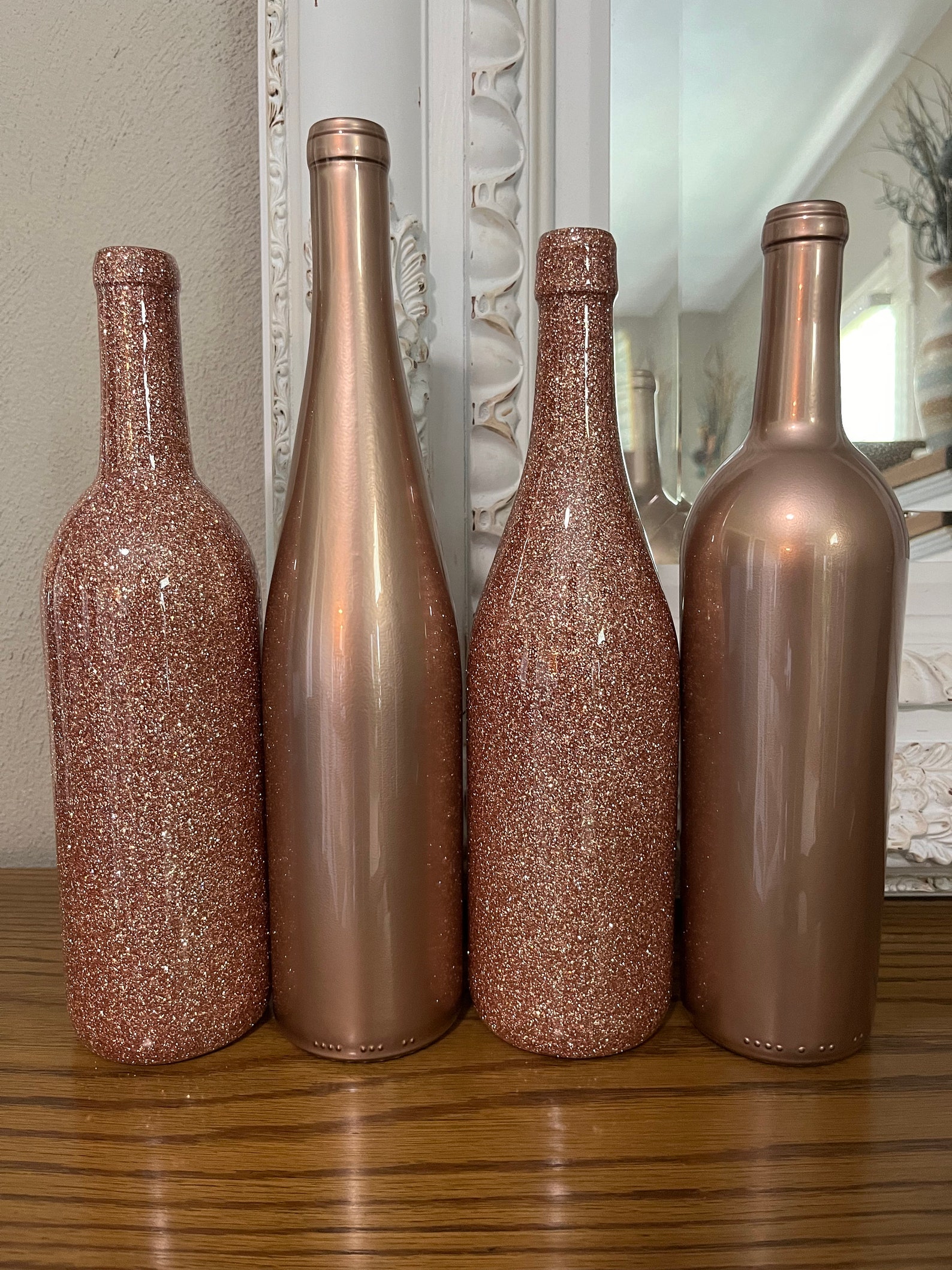 4 Rose Gold Wedding Wine Bottle Centerpieces Etsy